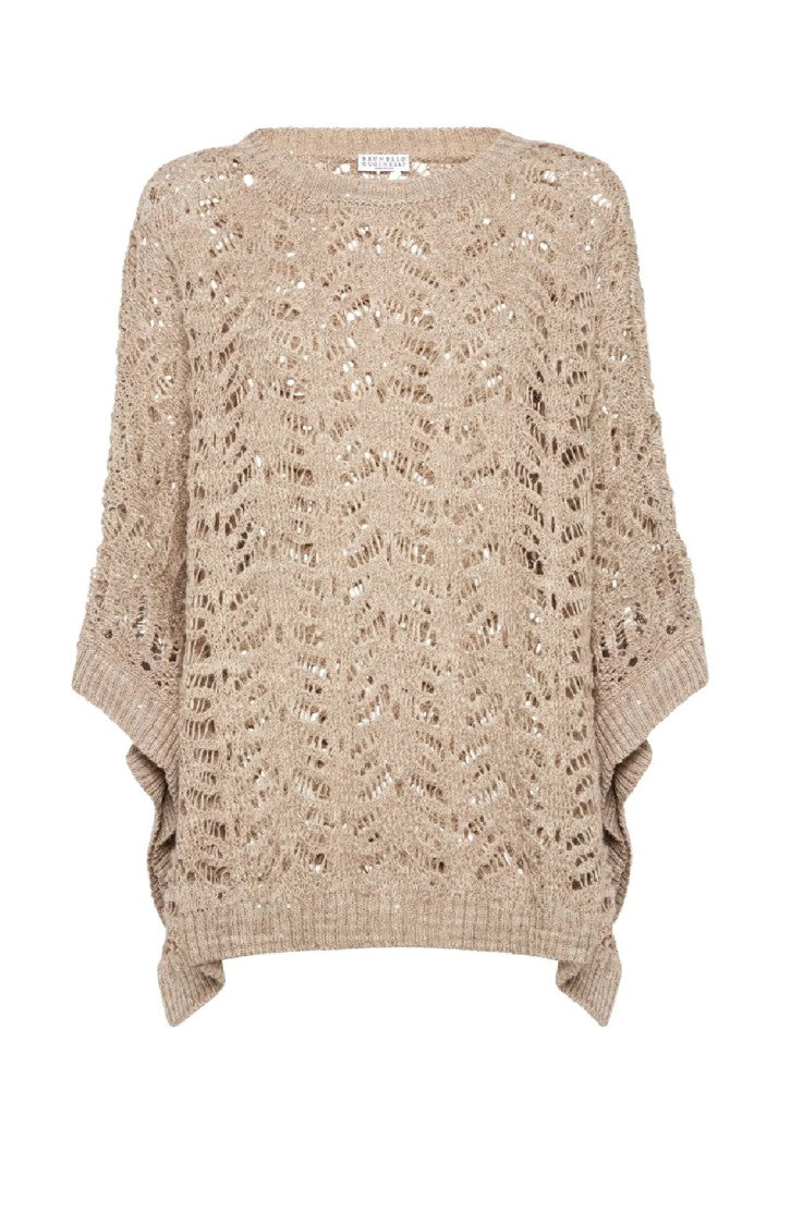 Brunello Cucinelli Open-Knit Relaxed Top With Wide Sleeves