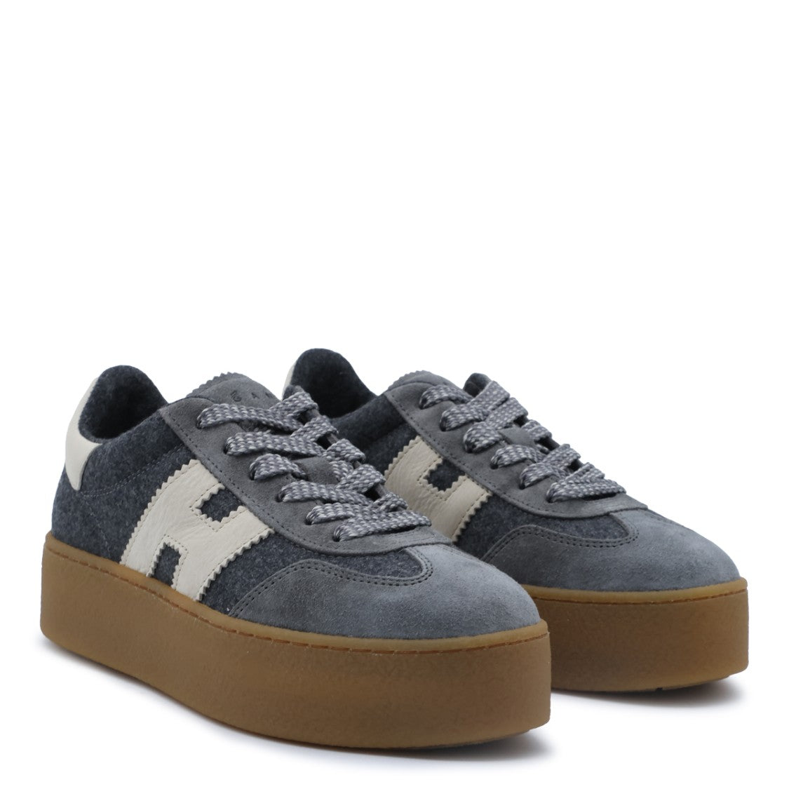 Hogan Round Toe Platform Sneakers With Prominent H Logo