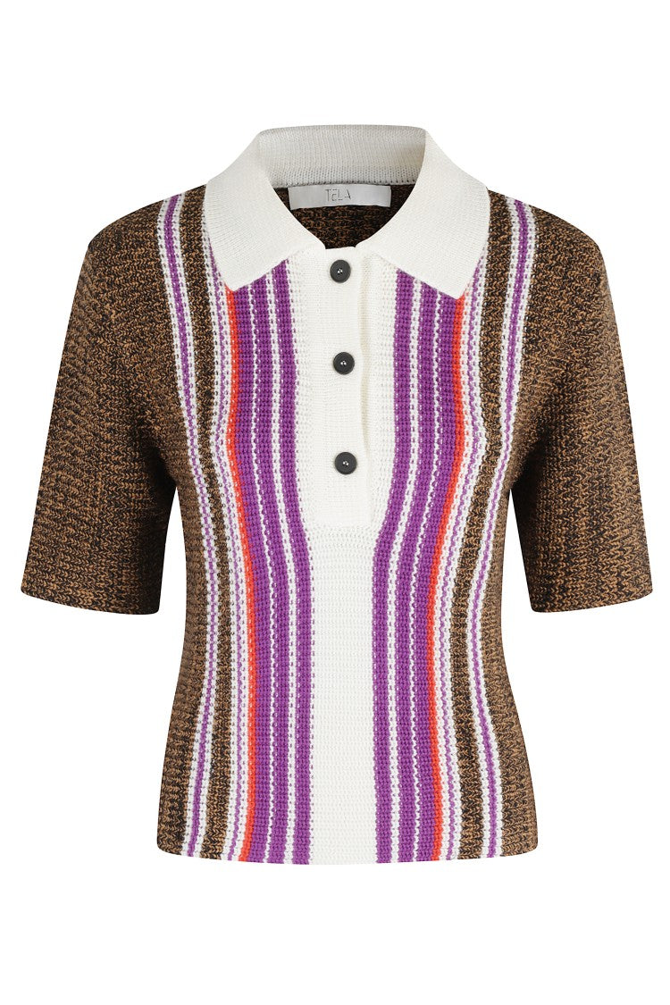 Tela Multicolor Purple Polo With Classic Collar And Buttoned Neckline