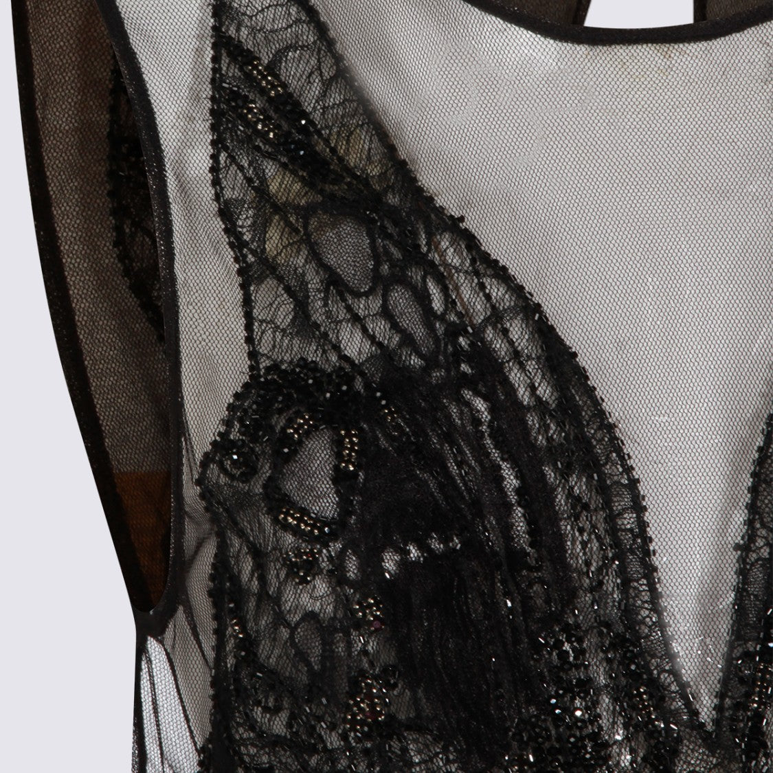 Elisabetta Franchi Pleated Maxi Dress With Sheer Lace Bodice And Beaded Embellishments