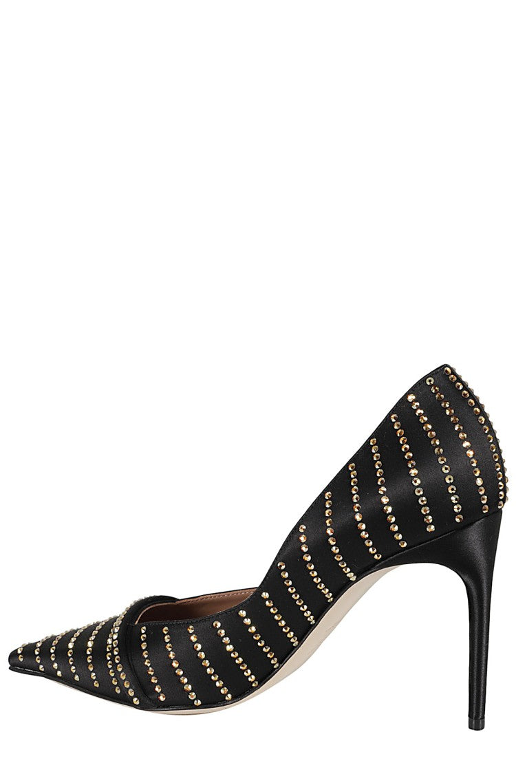 Malone Souliers Rhinestone-Embellished Black Satin Jillian 90 Pumps
