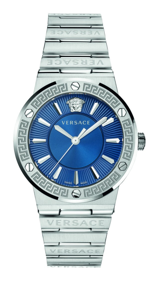 Versace Greca Logo Quartz Watch With Blue Dial And Stainless Steel Bracelet