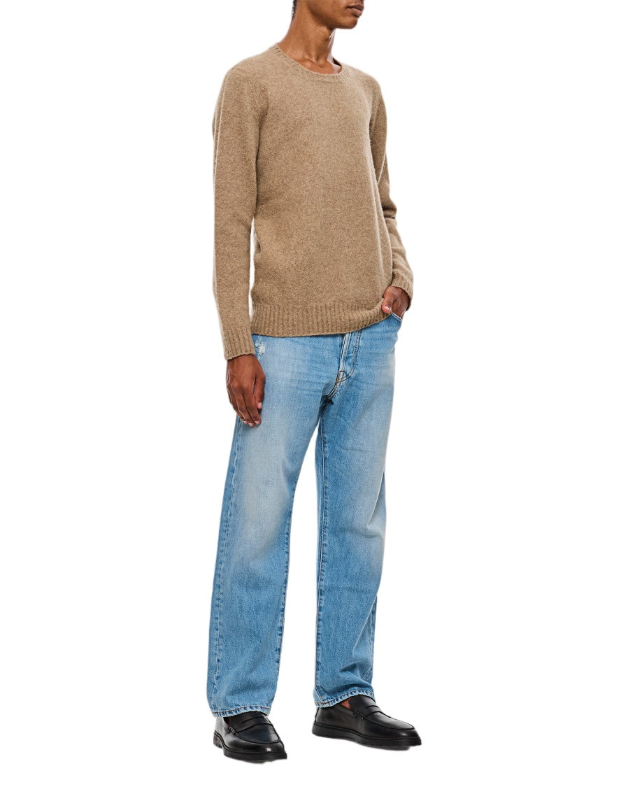 Drumohr Beige Crewneck Knit Sweater With Ribbed Finishes
