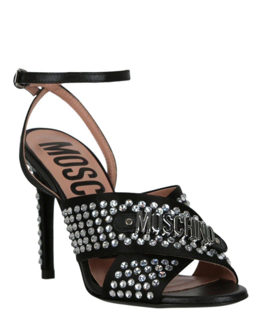 Moschino Satin Crystal Embellished Heel Sandals