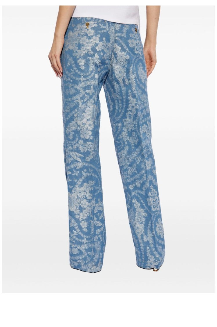 Etro Light Blue Floral Pattern Trousers