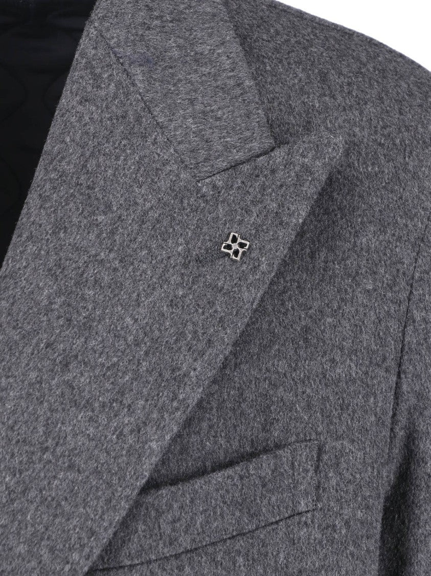 Tagliatore Grey Virgin Wool Peak Lapel Coat