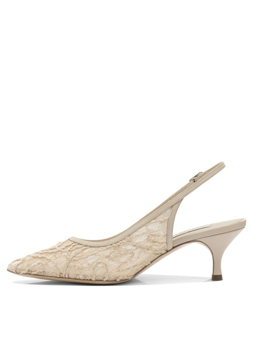 Casadei Pointed Toe Lace Overlay Slingback Heeled Shoes