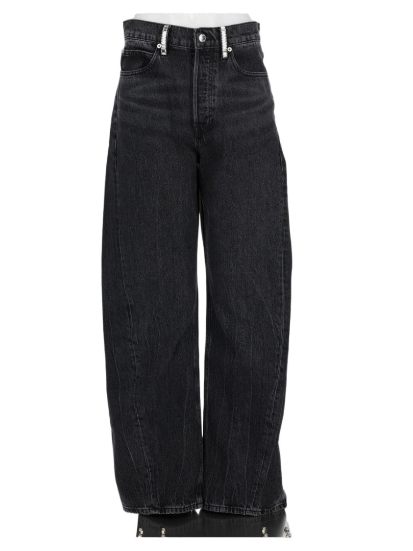 Alexander Wang Grey Distressed High-Waisted Cotton Wide-Leg Jeans