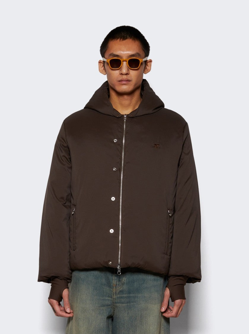 Courrèges Nylon Hooded Puffer Jacket Coffee