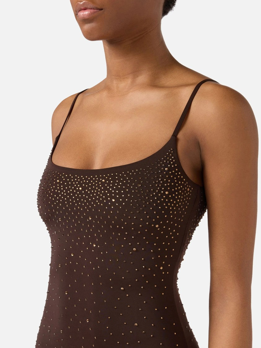 Mc2 Saint Barth Midi-Length Dress With Spaghetti Straps And Gradient Embellishments