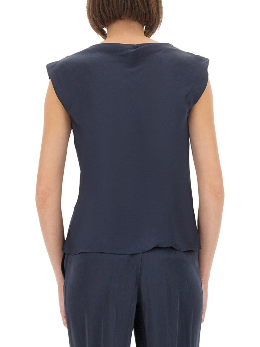 Theory Cap Sleeve Satin Top With Design