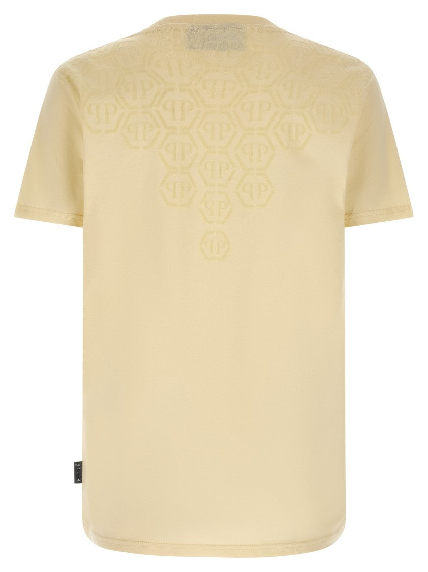 Philipp Plein Tone-On-Tone Flocked Monogram T-Shirt With Hexagon Patch
