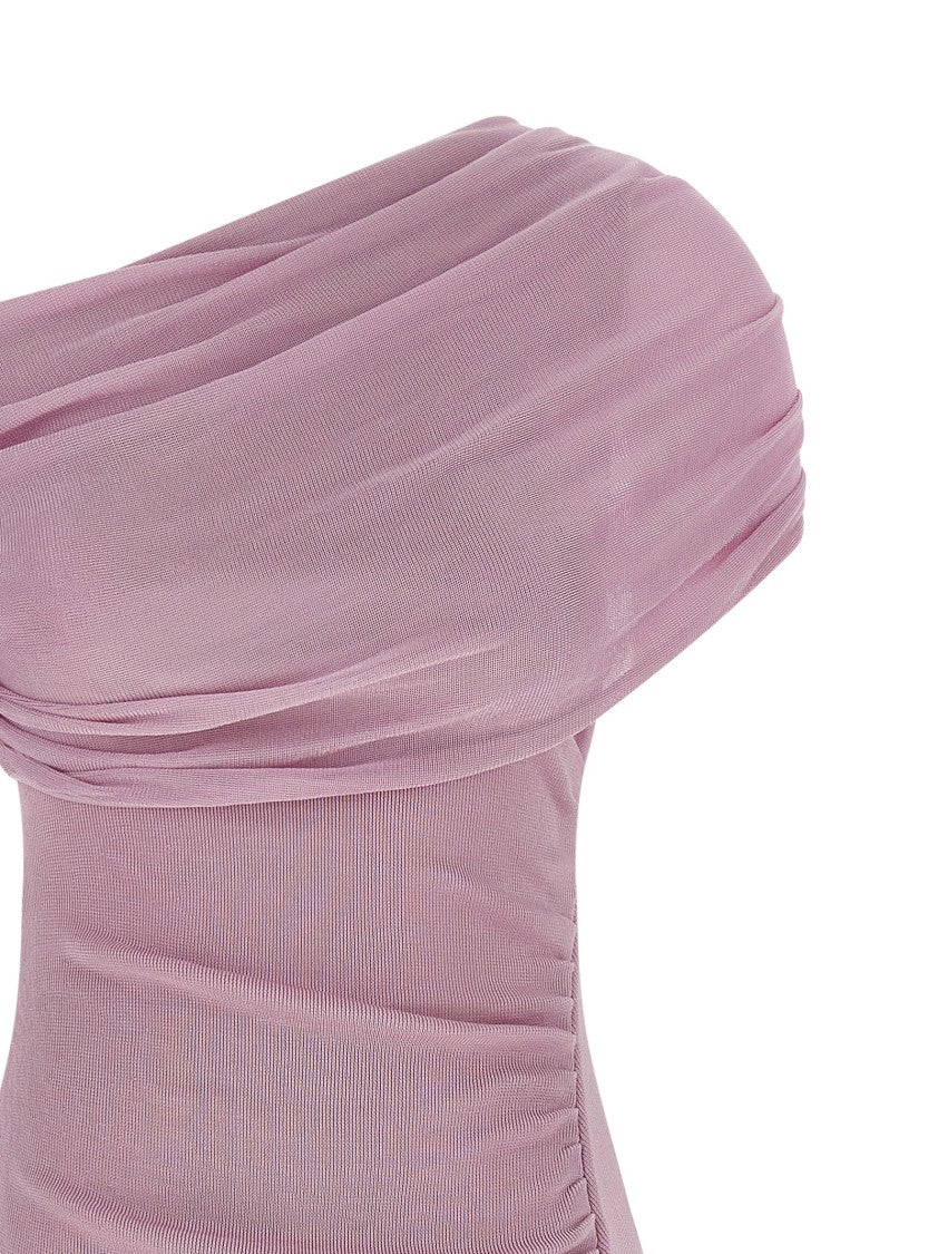 Self-Portrait 'Pink Cotton Draped Knit Midi' Dress