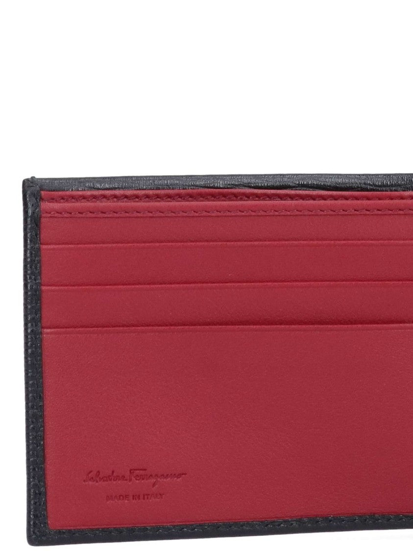 Ferragamo Textured Bifold Wallet With Polished Logo Emblem