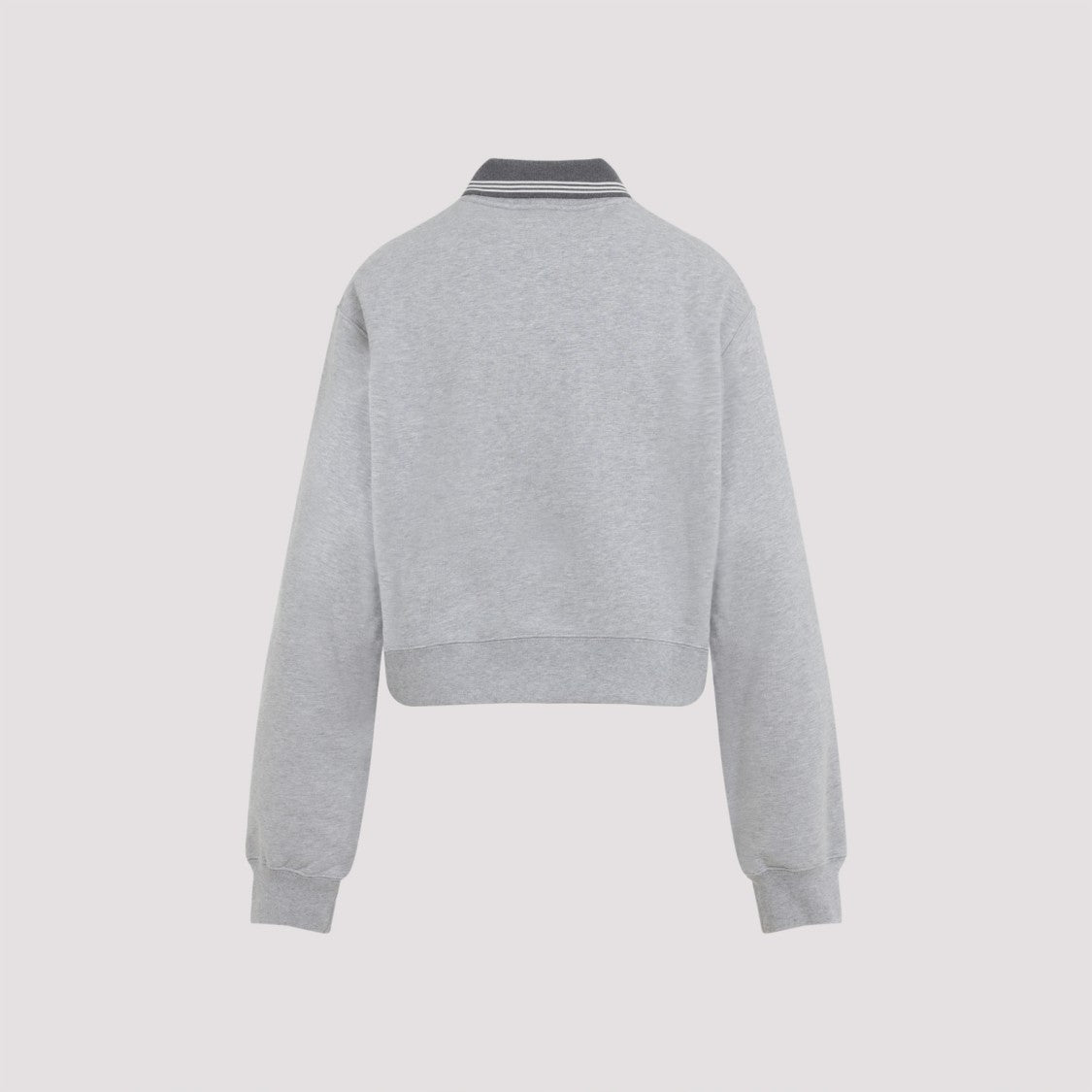 Miu Miu Cropped Heather Grey Sweatshirt With Contrasting Ribbed Details