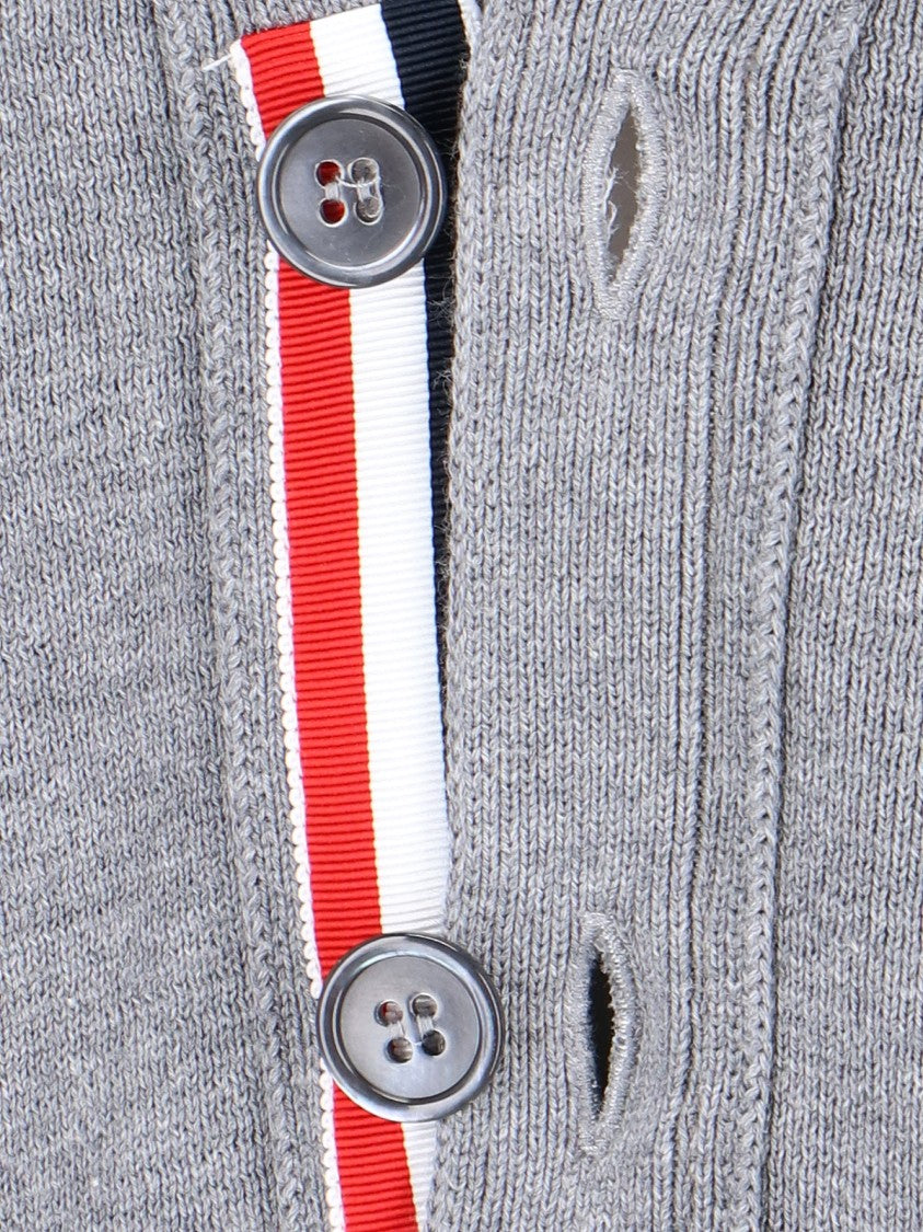 Thom Browne Tricolor Grosgrain Band Cardigan With V-Neck