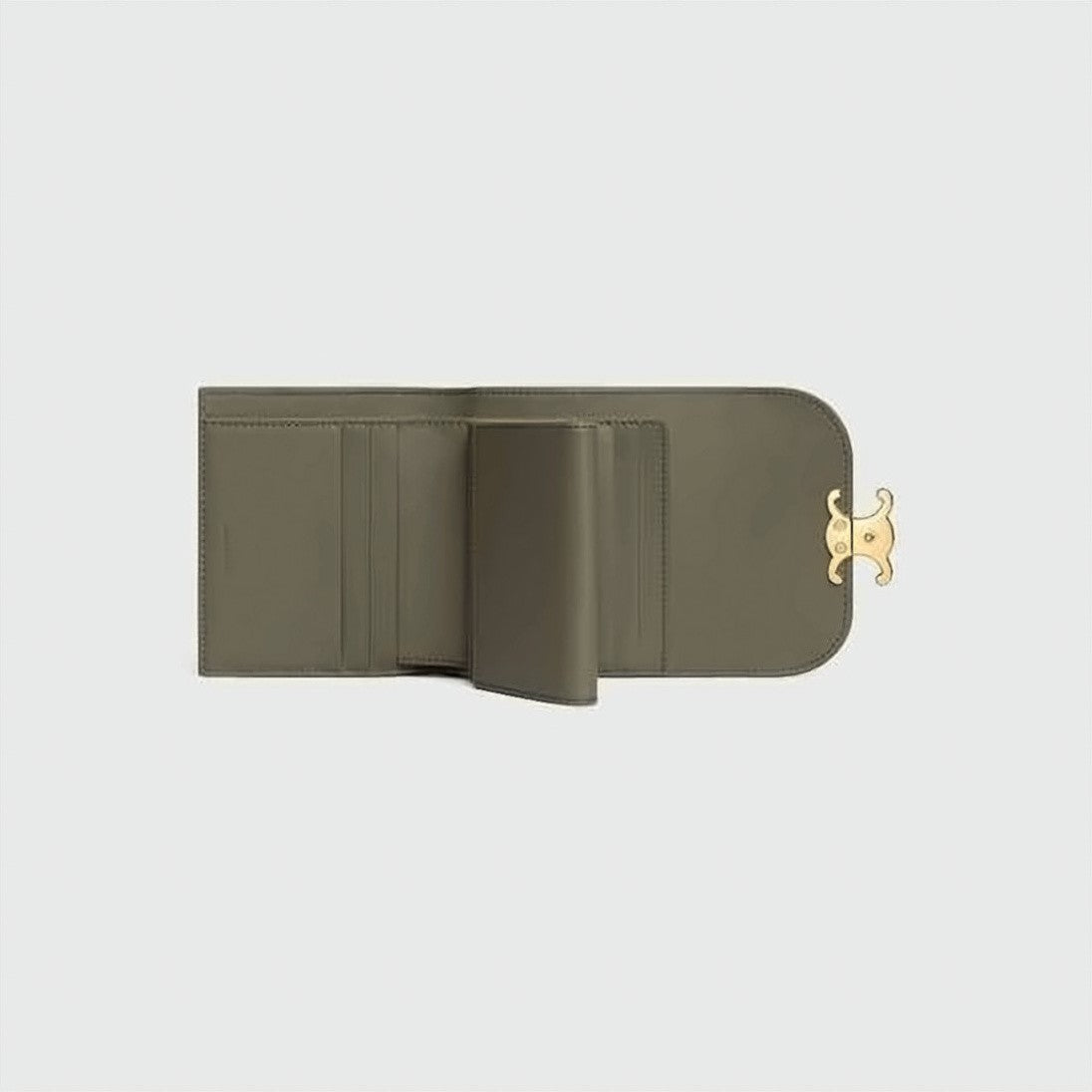 Celine Compact Rectangular Leather Accessory With Gold-Tone Emblem
