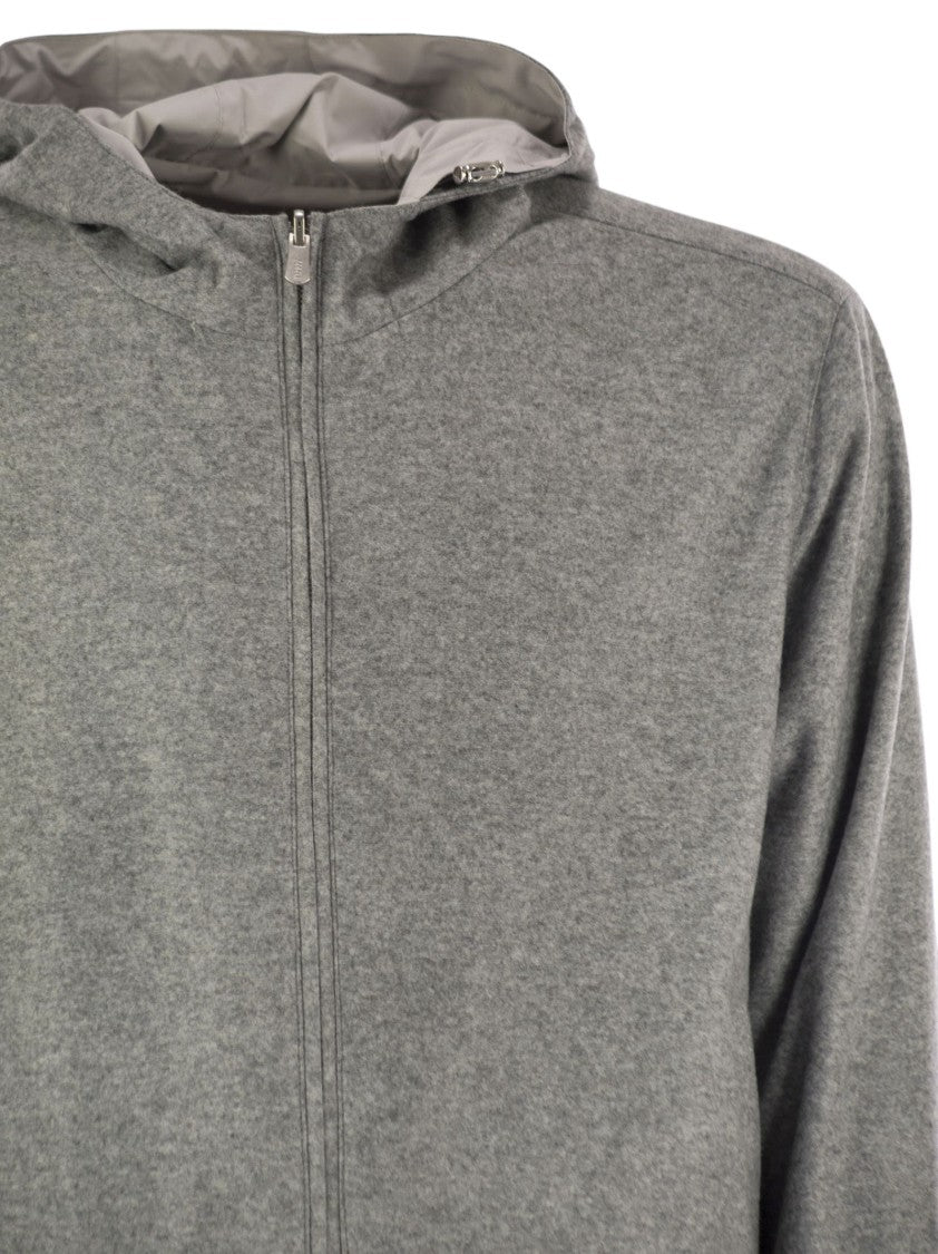 Fedeli Reversible Bomber Jacket With Hood In Cashmere Flannel And Airstop