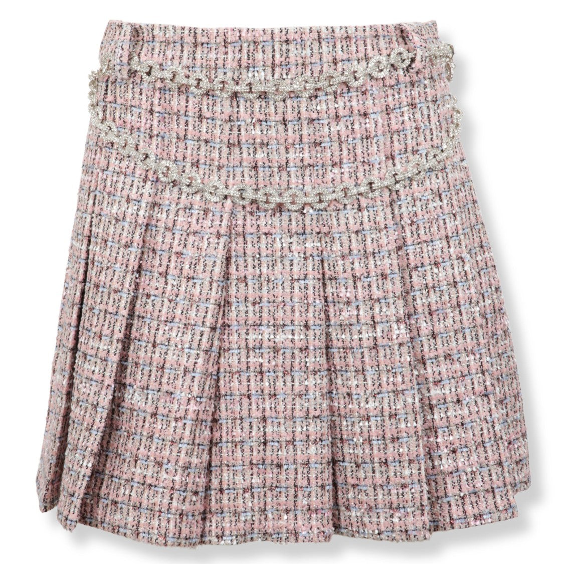 Self-Portrait Bouclé Crystal Belt Mini Skirt