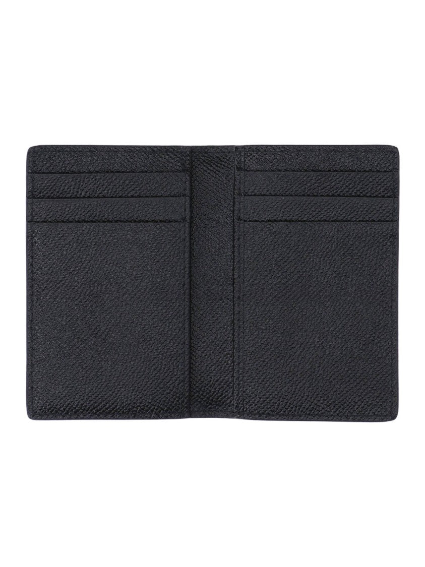 Dolce & Gabbana Textured Black Leather Cardholder With Logo Plaque And Multiple Slots