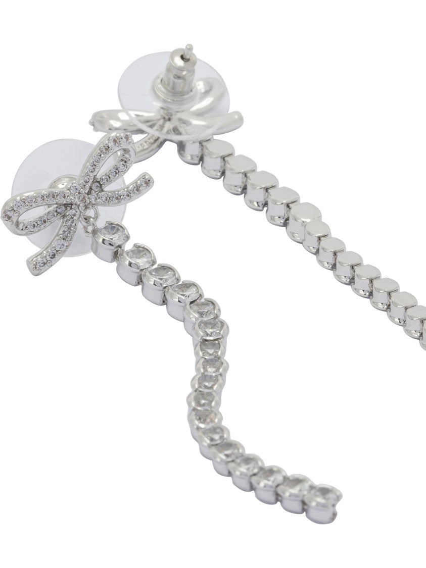 Self-Portrait Crystal-Embellished Bow Earrings In Silver-Plated Brass