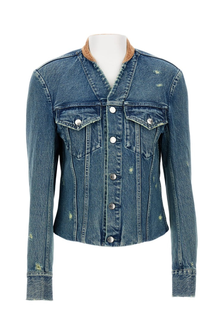 Tanaka Cropped Denim Jacket With Contrasting Tan Collar And Structured Detailing