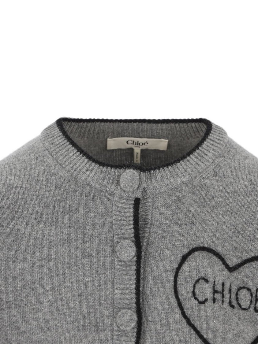 Chloé Black Cropped Button-Down Heart Cardigan