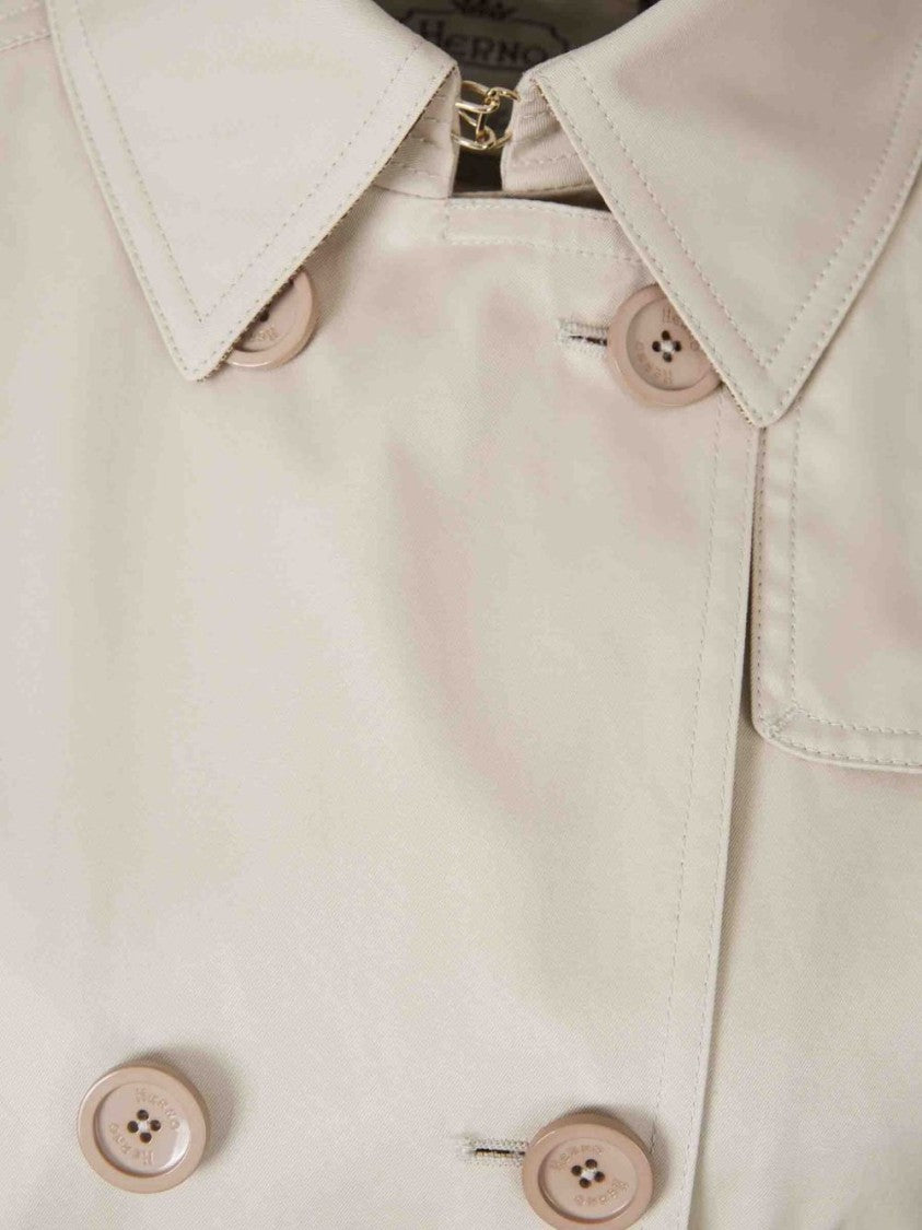 Herno Double-Breasted Light Beige Herno Coat With Belted Waist