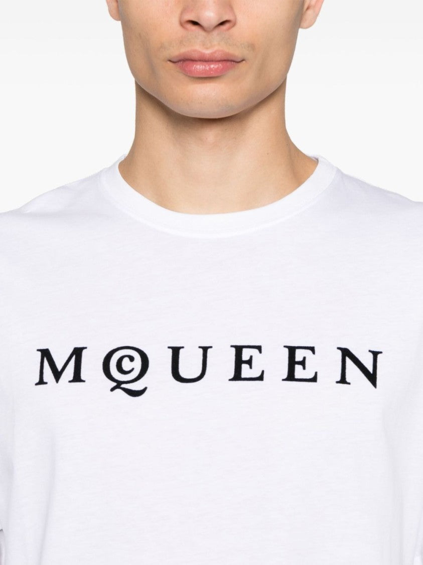 Alexander Mcqueen White Cotton Jersey Crewneck T-Shirt With Logo