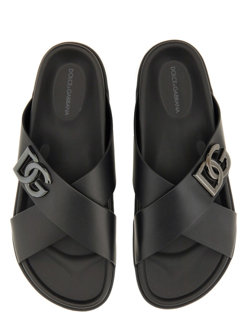 Dolce & Gabbana Calfskin Sandal With Cross-Over Straps