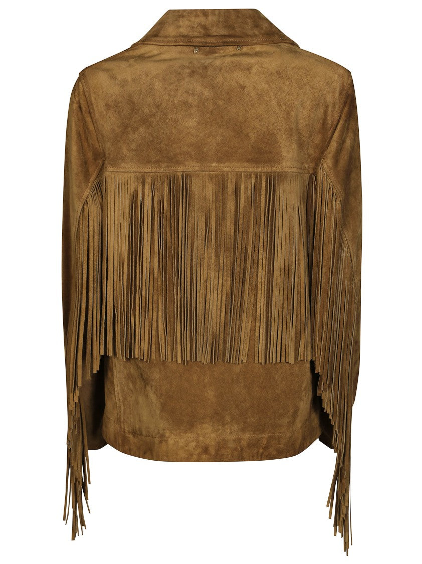Golden Goose Fringe-Detail Suede Jacket With Classic Collar