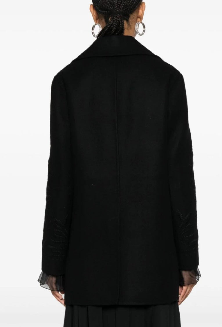 Ermanno Scervino Single-Breasted Wool Coat With Embroidered Sleeves