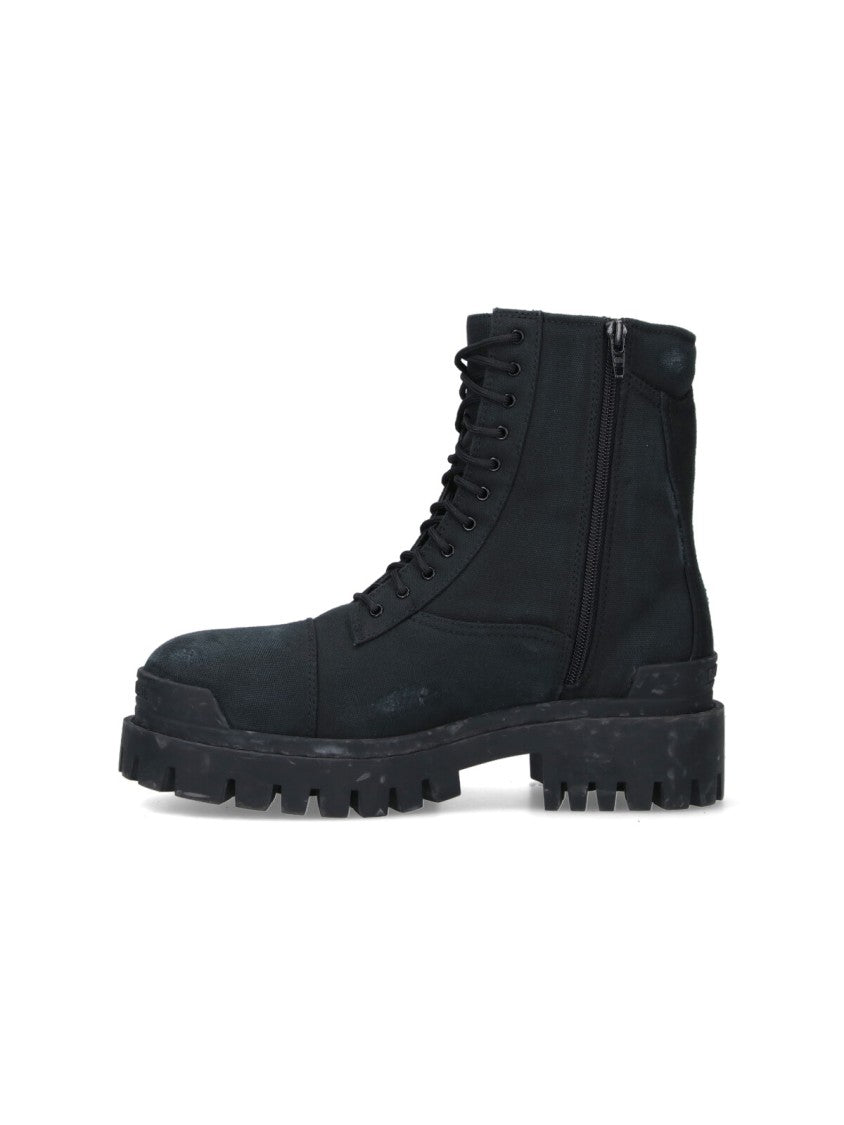 Balenciaga Black Strike Worn Cotton Combat Boots