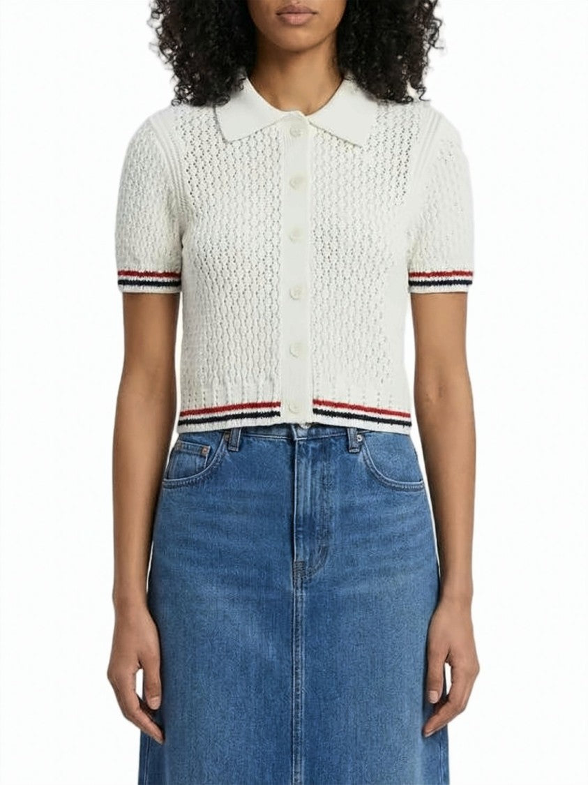 Thom Browne Cropped Knit Cardigan With Classic Collar