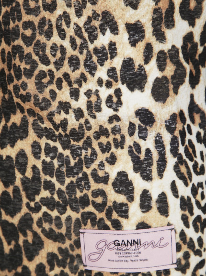 Ganni Printed Marl Mesh Long Sleeve Top