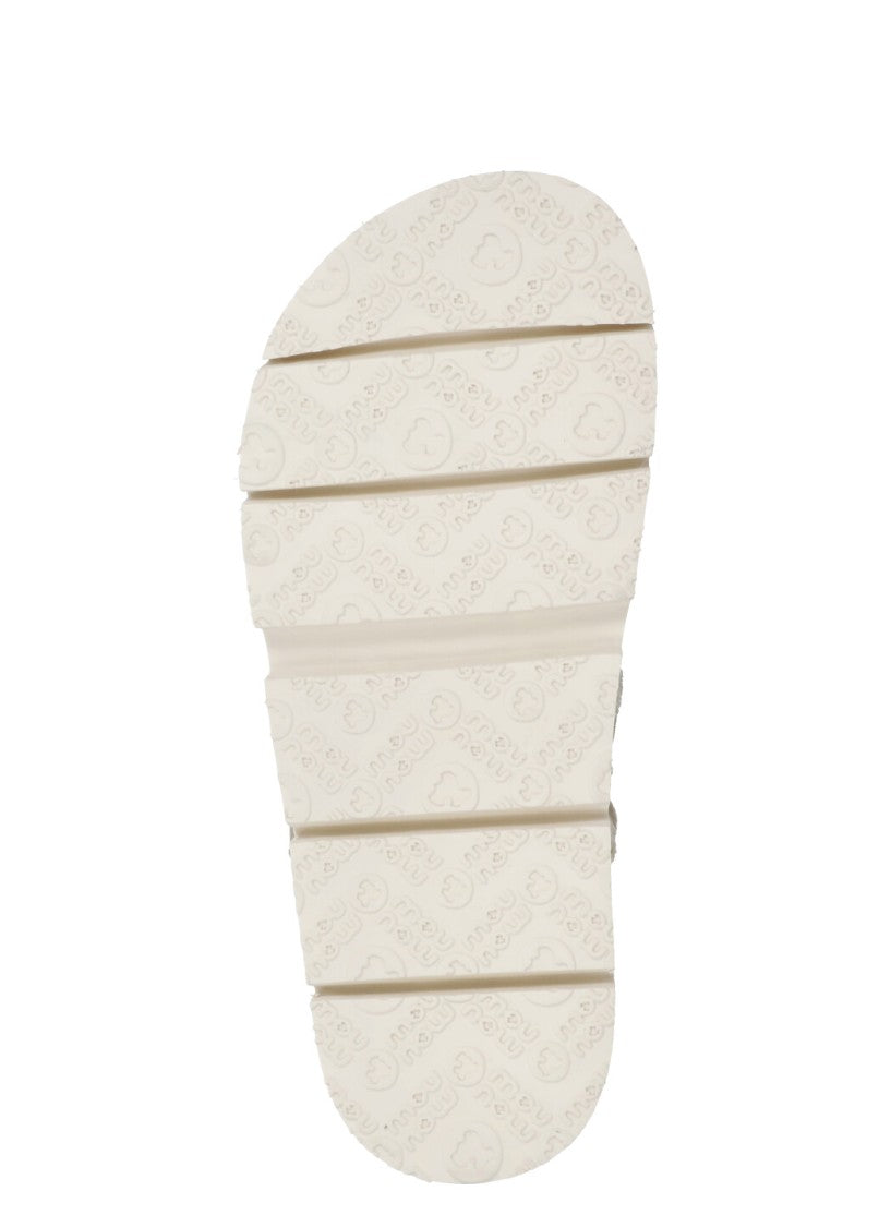 Mou Dove Grey Crochet Embroidery Sandals