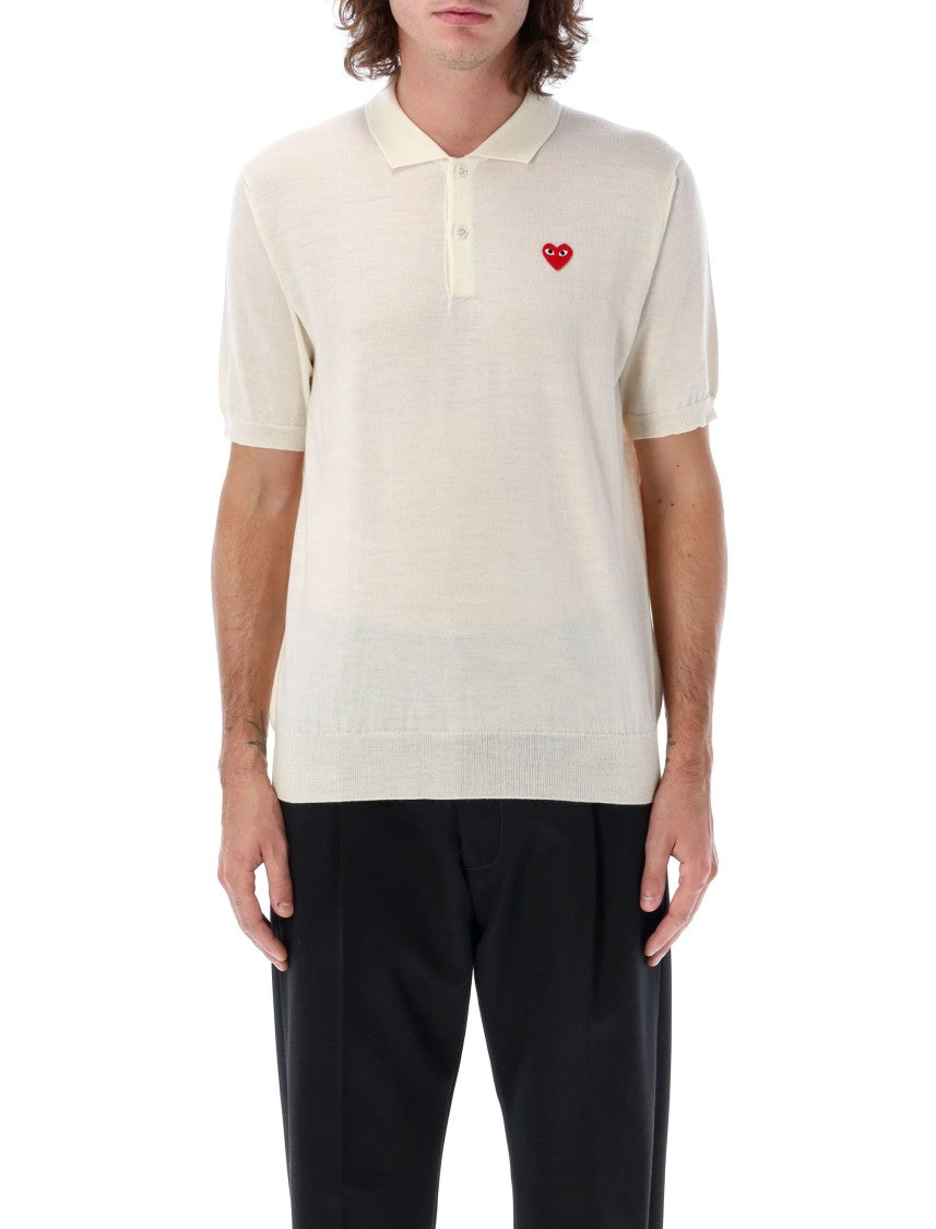 Comme Des Garçons Red Heart Knit Polo Shirt