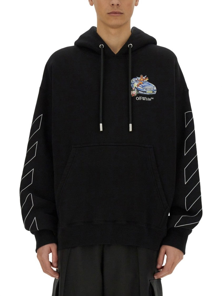 Off-White Oversized Black Hoodie With Graphic Back Design