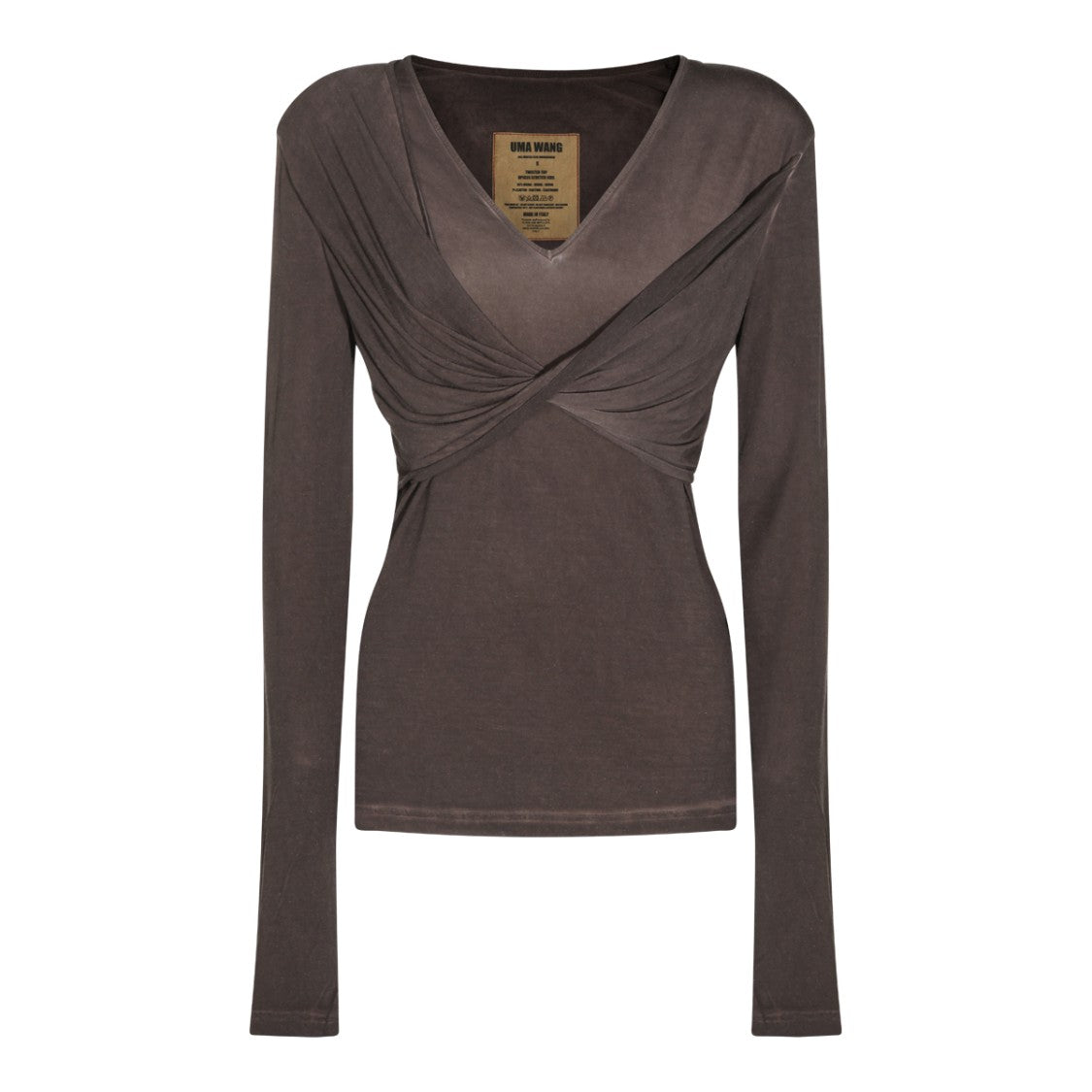 Uma Wang V-Neck Draped Front Long-Sleeve Blouse