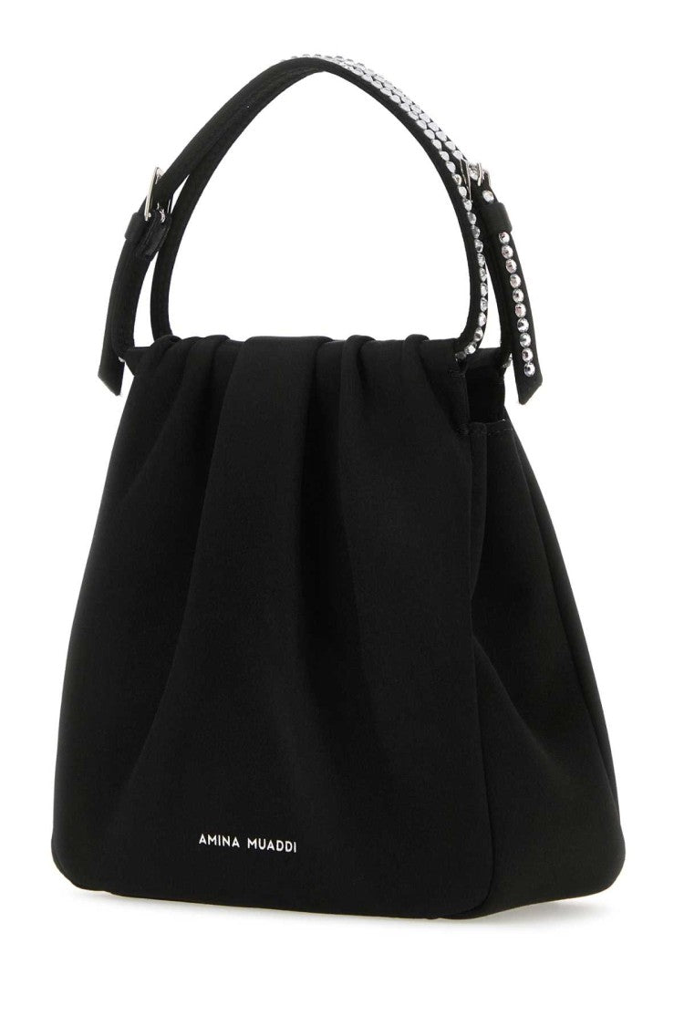 Amina Muaddi Black Satin Vittoria Crystal Handbag