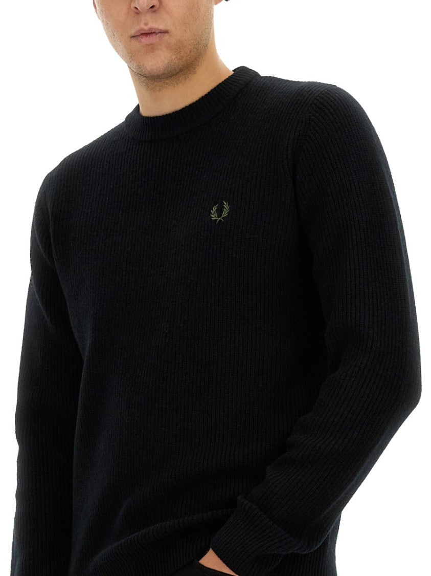 Fred Perry Ribbed Black Lambswool Jersey