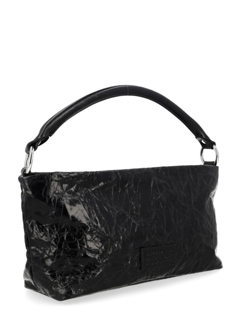 Mm6 By Maison Margiela Black Numeric Glossy Crinkled Leather Hobo Bag