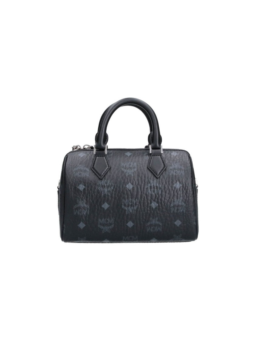 Mcm Black Small Ella Boston Monogram Visetos Handbag