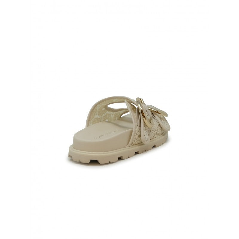 Stuart Weitzman Ivory Lace Benni Sport Slide Sandals
