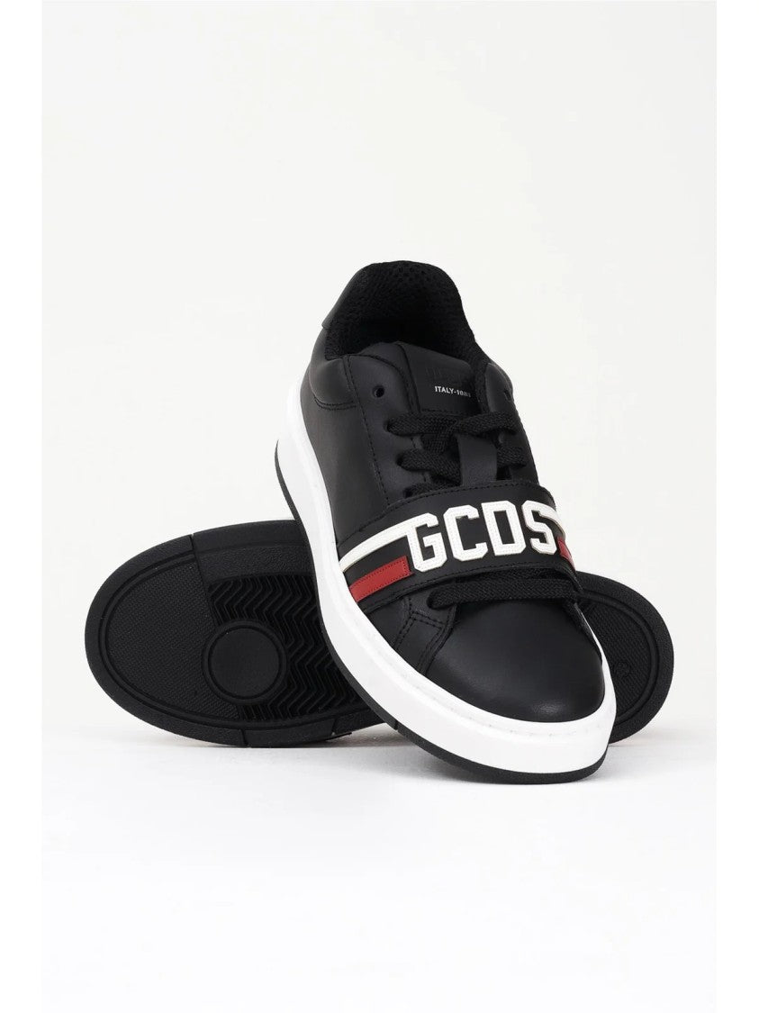Gcds Black Leather Strap Sneakers