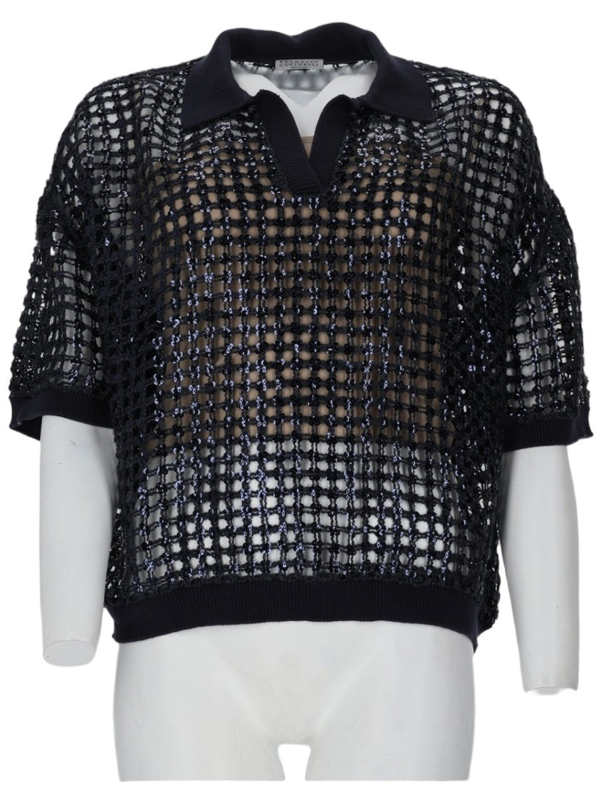 Brunello Cucinelli Open-Knit Silk-Linen Polo Shirt