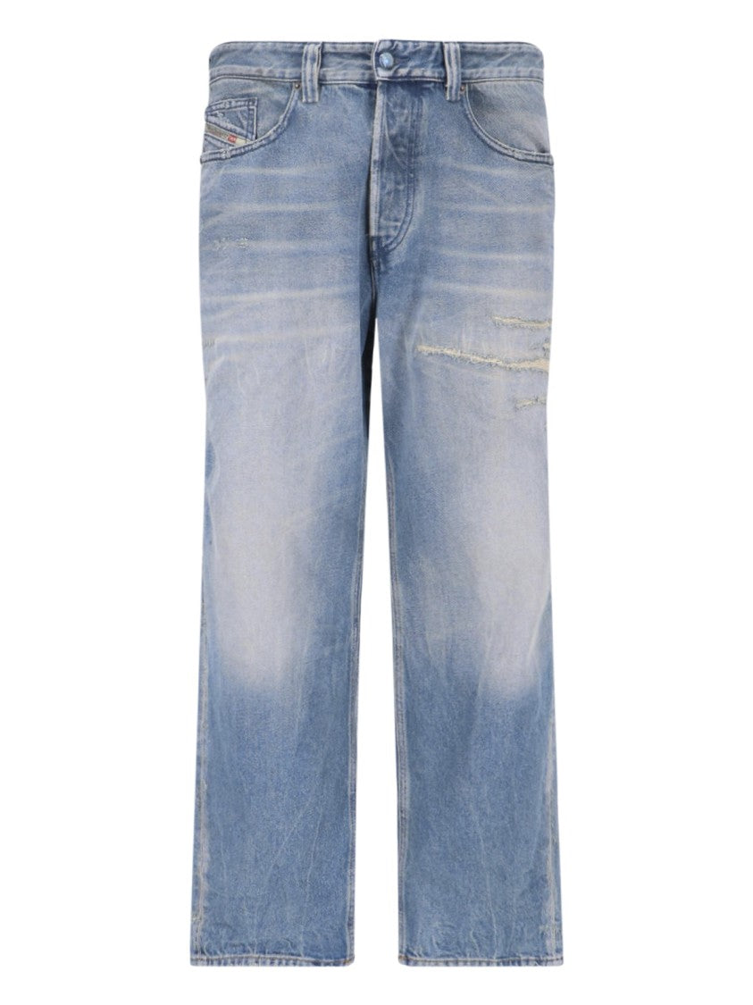 Diesel Straight-Leg Blue Denim Jeans With Distressed Details