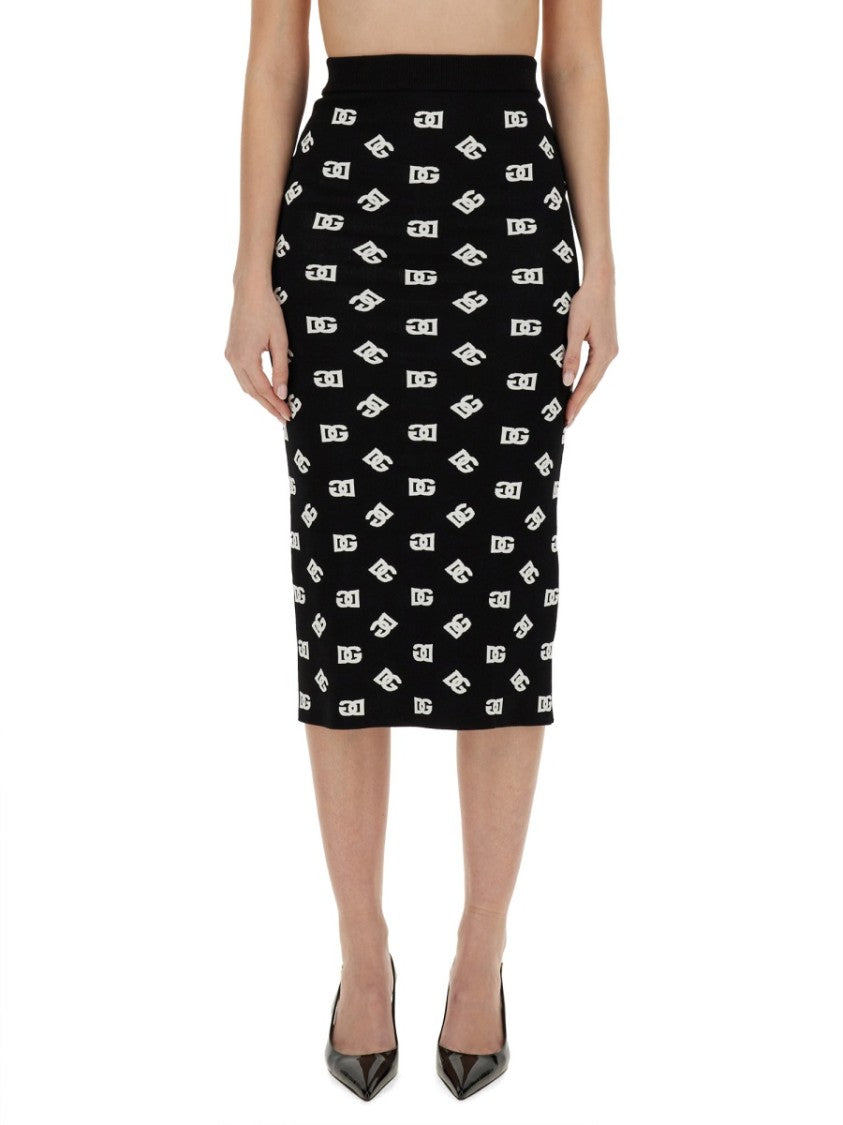 Dolce & Gabbana Viscose Logo Jacquard Pencil Skirt