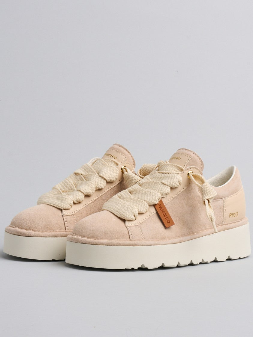Panchic Light Beige Lace Up Suede Sneakers