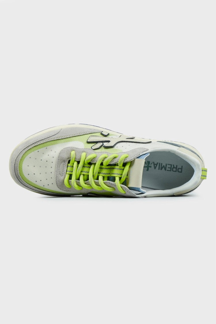Premiata Grey Lime-Accent Low-Top Sneakers